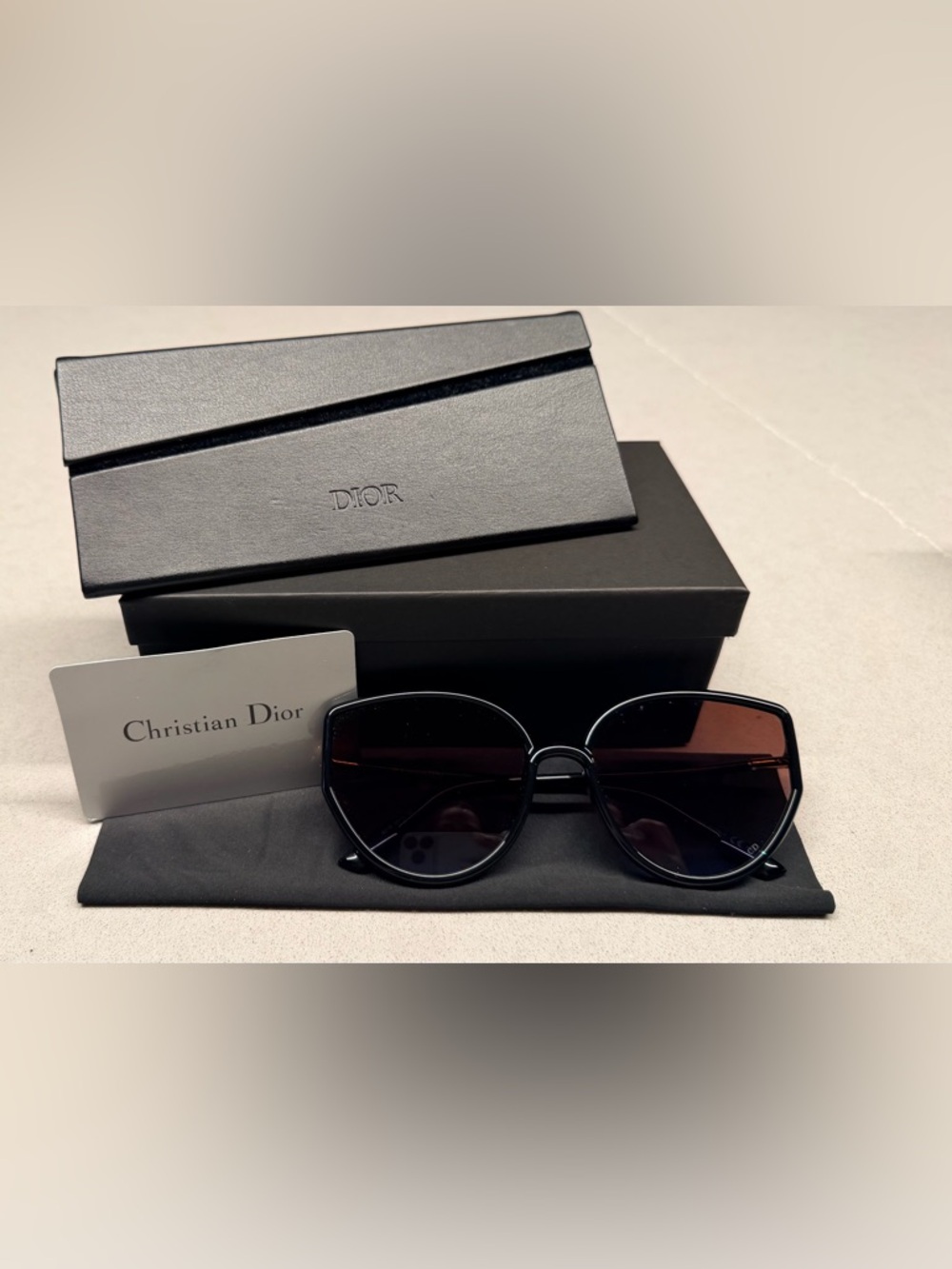 Dior Black Cat-Eye Sunglasses with Brown Gradient Lenses
